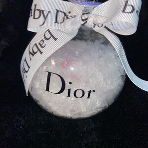 Dior Clear and White  Ornament filled with faux snow and pink scatter!